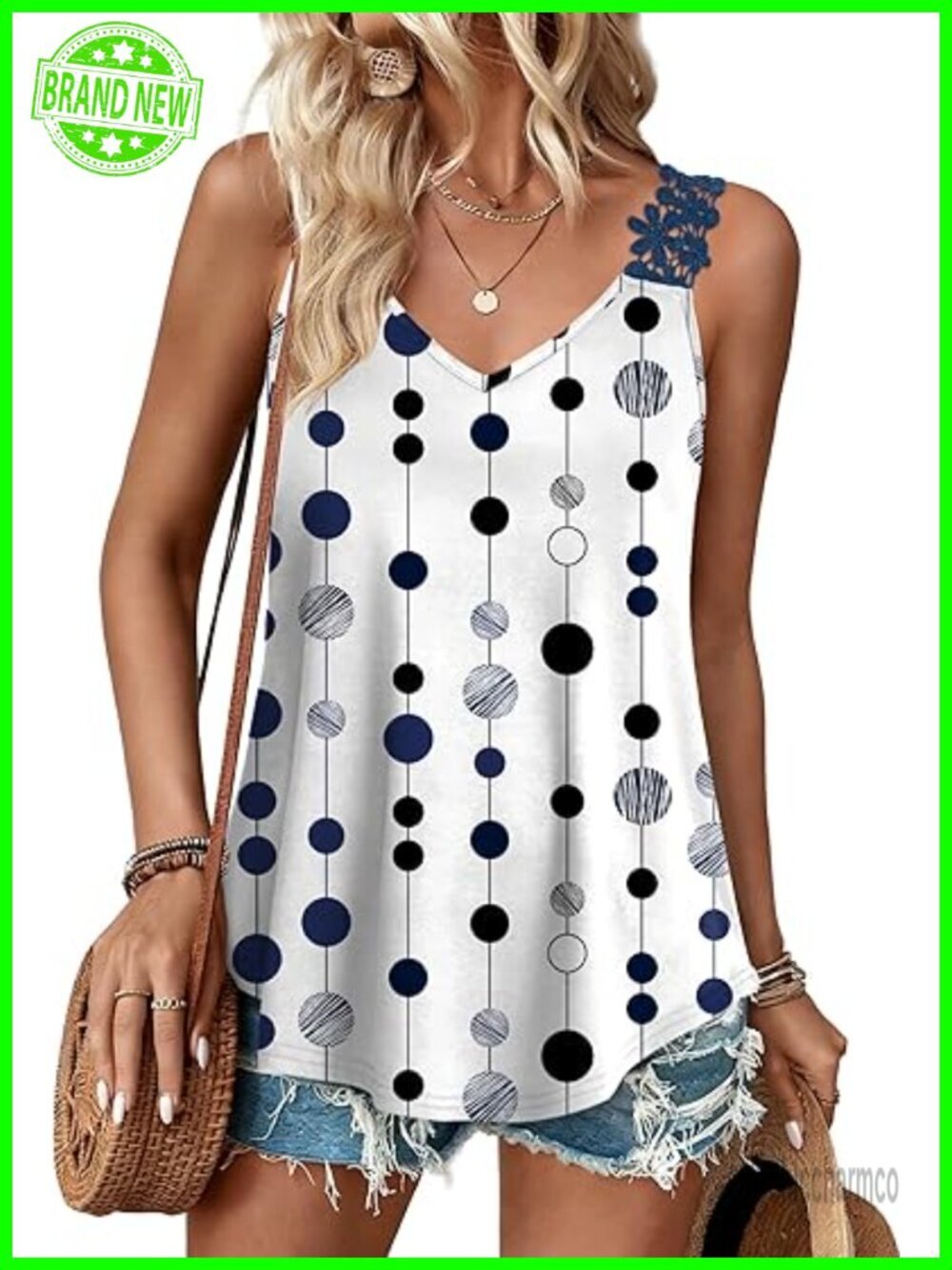 Sleeveless V-Neck Lace Flowy Tank Top for Women Summer Beach Vacation